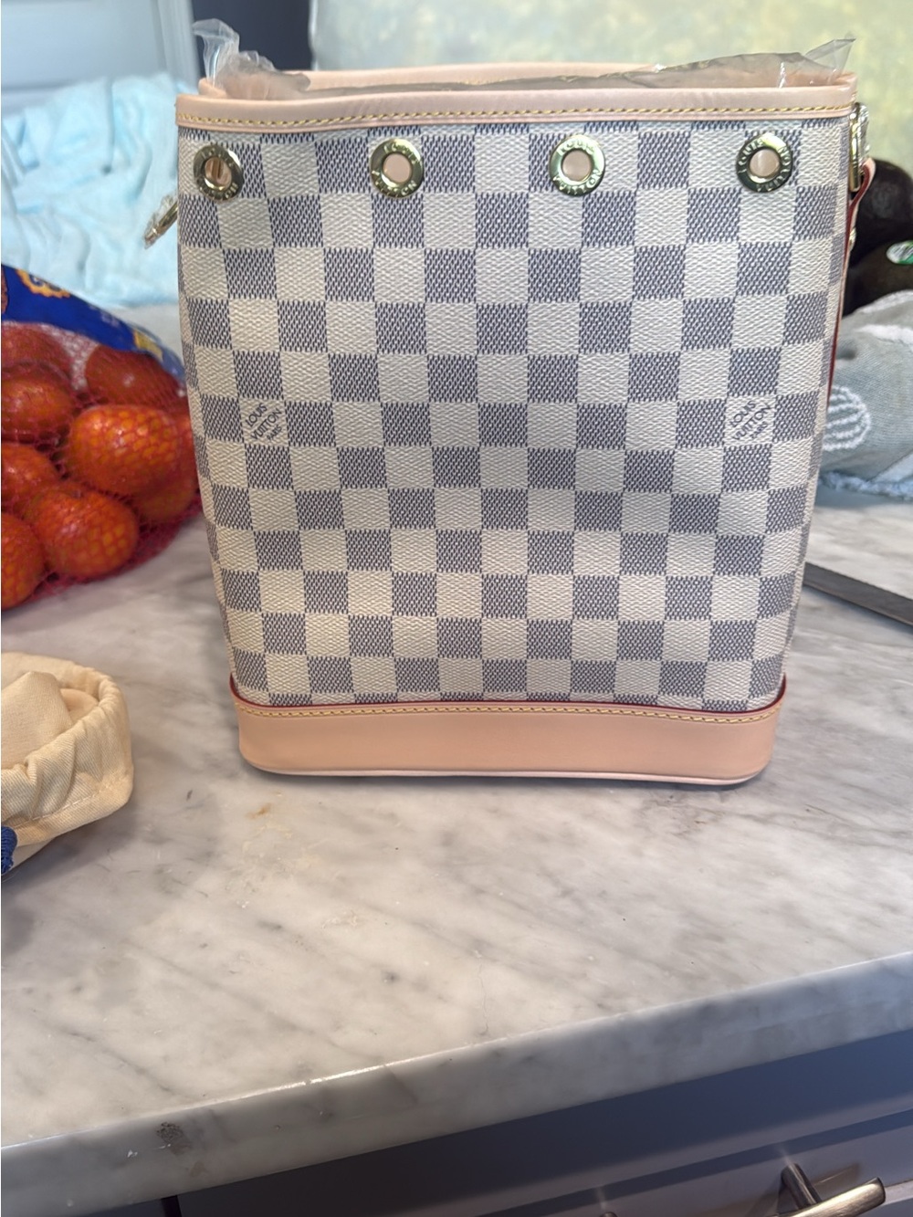 Checked Canvas Bucket Bag